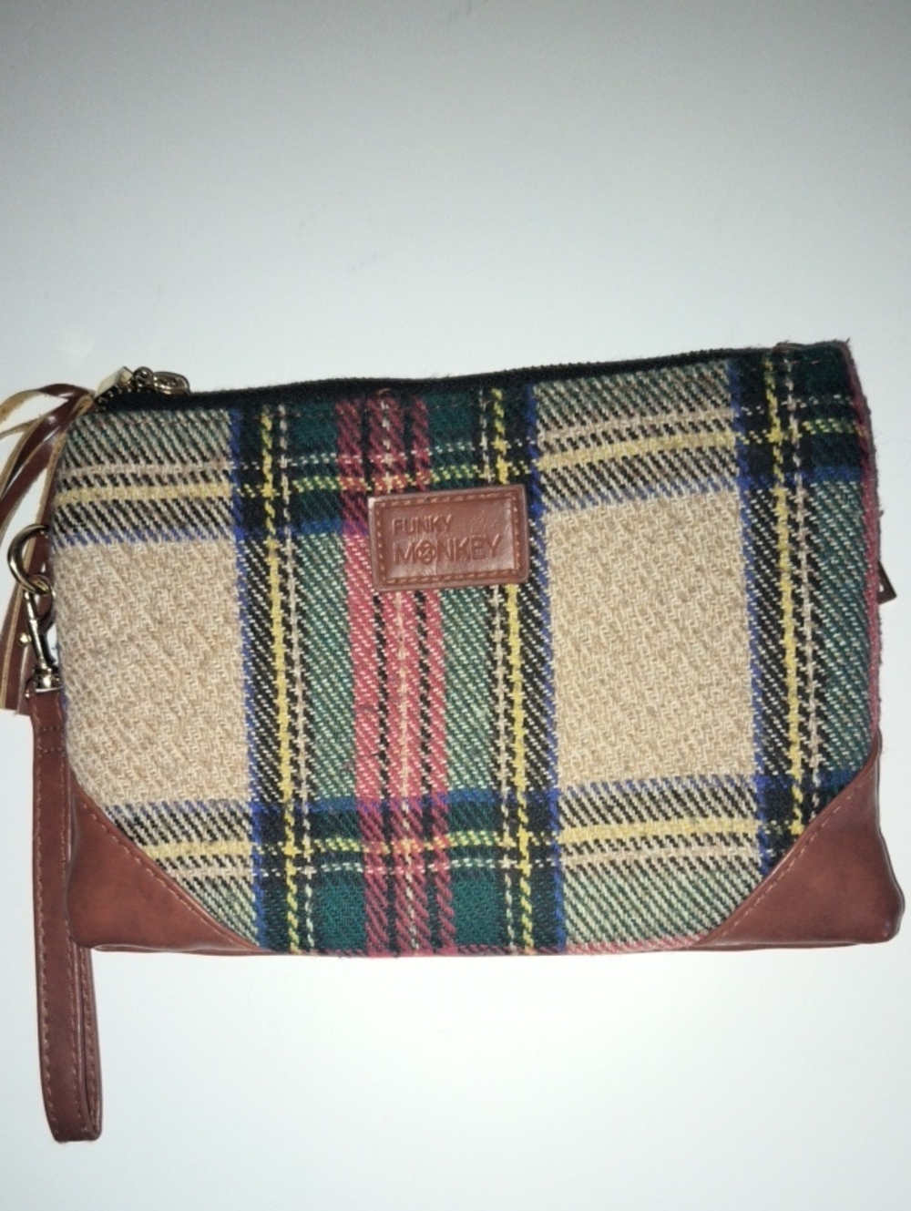 Funky Monkey Plaid Wristlet 9" X 6"